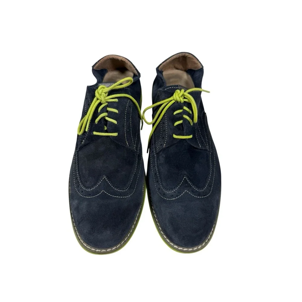 FLORSHEIM WINGTIP SHOES Blue Suede DERBY Chartreuse Sole Size 12M 14115-492‎